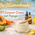 Sommer-Glow aus dem Tiegel: DIY Vitamin-Creme mit Papaya DIY Vitamin-Gesichtscreme mit Papaya selber machen – leichte Sommercreme mit Aprikosenkernöl, Panthenol und natürlichen Wirkstoffen für frische, strahlende Haut.